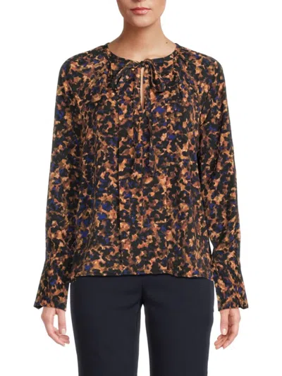 Ecru Women's Keyhole Neck Blouse In Brown Multi