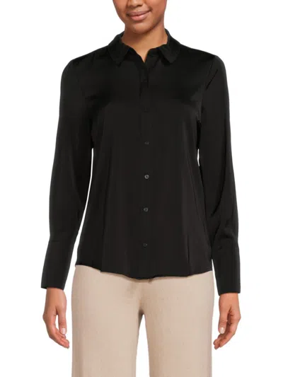 Ecru Women's Preiffer Satin Button Down Shirt In Black