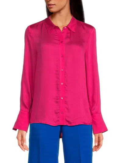 Ecru Women's Preiffer Satin Button Down Shirt In Bright Pink