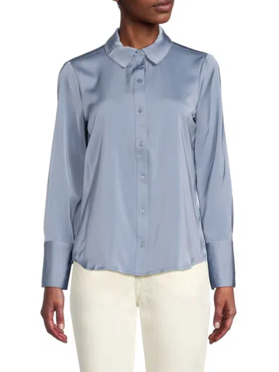 Ecru Women's Preiffer Satin Button Down Shirt In Gentian Blue