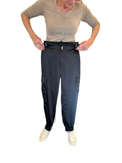 Ecru Women's Satin Cargo Pant In Black In Blue