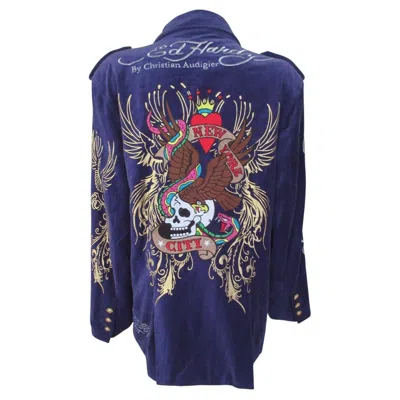 Pre-owned Ed Hardy 1980's Christian Audigier For  Purple Velvet Jacket "new York City"