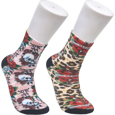 Ed Hardy 360 Print Flat Crew Sock 2-pack In Multi
