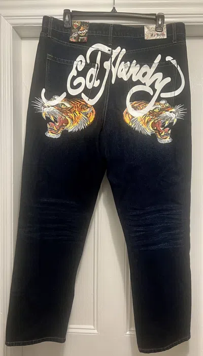 Pre-owned Ed Hardy Authentic  Denim Tiger Head Loose Fit Blue Jeans 38