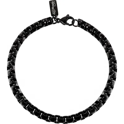 Ed Hardy Black Stainless Steel Box Chain Bracelet