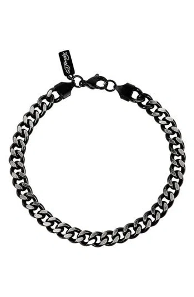 Ed Hardy Black Stainless Steel Curb Chain Bracelet