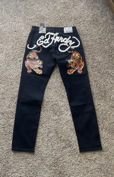 Pre-owned Ed Hardy Black Tiger Jeans Y2k Avant Garde New