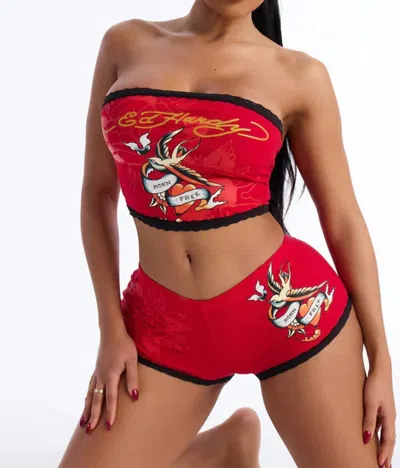 Ed Hardy Born Free Swallows Tube Top In Red