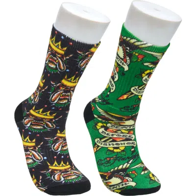 Ed Hardy Bulldog 360 Print Full Cushion Crew Sock 2-pack In Multi