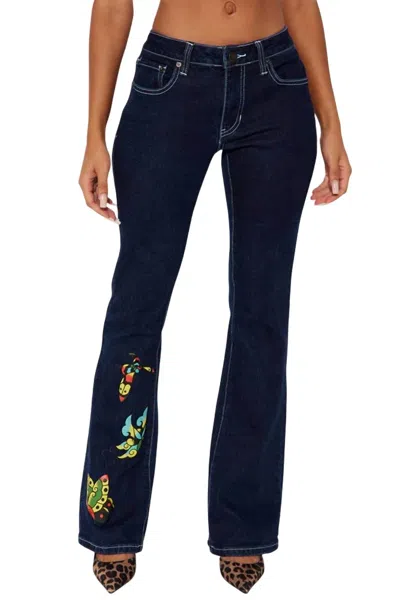 Ed Hardy Butterflies Bootcut Jeans In Y2k Medium In Blue