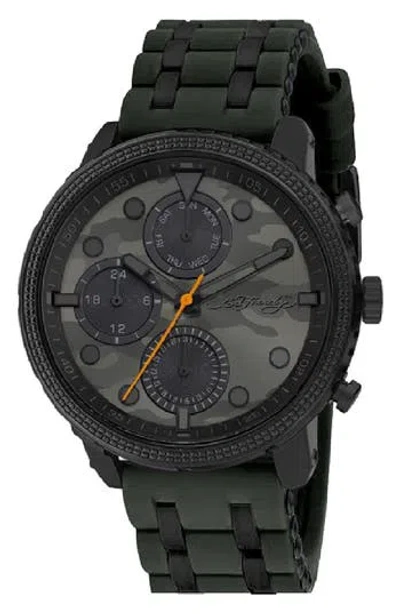 Ed Hardy Camo Quartz Chronograph Silicone Strap Watch, 42mm In Green