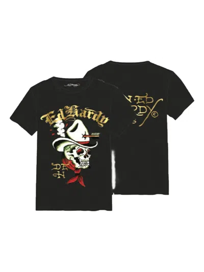 Ed Hardy Cowboy Skull T-shirt In Black