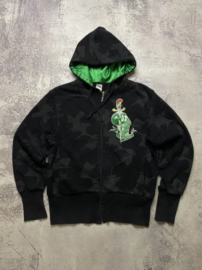 Pre-owned Ed Hardy Crazy Vintage  Y2k Zip Up Hoodie In Black