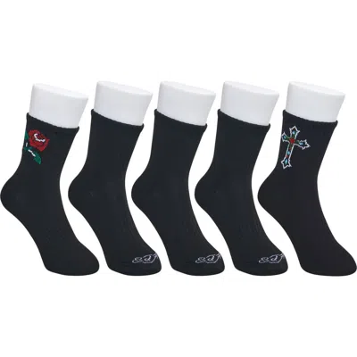 Ed Hardy Cross Print Half Cushion Mid Crew Sock 5-pack In Black