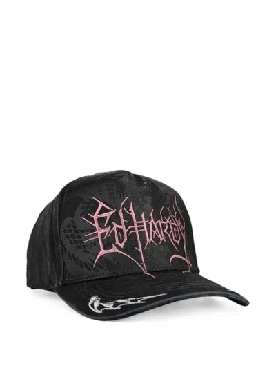 Ed Hardy Cyber Logo Satin Trucker Hat In Black