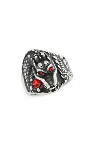 Ed Hardy Cz Dragon Face Ring In Silver