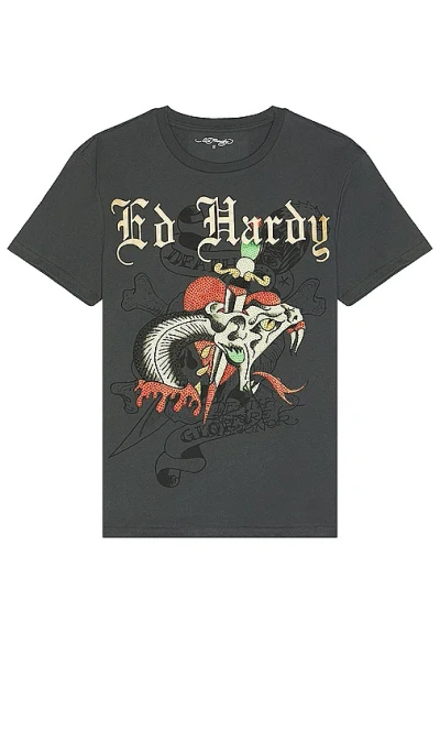 Ed Hardy Dagger Snake T恤 In Charcoal