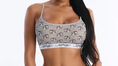 Ed Hardy Dice Elastic Bralette In Heather Grey In Gray