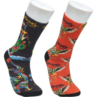 Ed Hardy Dragon 360 Print Full Cushion Crew Sock 2-pack In Multi