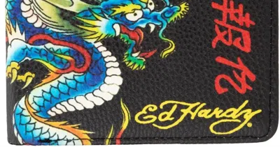 Ed Hardy Dragon Bifold Wallet In Black