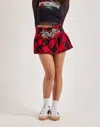 Ed Hardy Dragon Plaid Flare Miniskirt In Red In Red