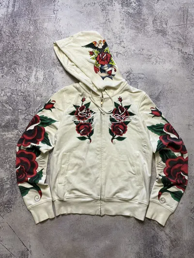 Pre-owned Ed Hardy Eh Hardy By Christian Audigier Vintage Zip Up Hoodie In White