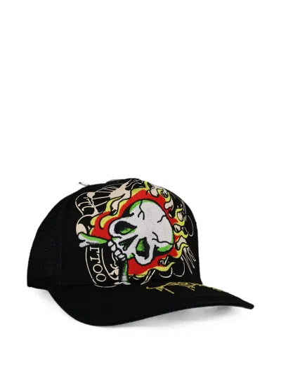 Ed Hardy Embroidered Skull-motif Cap In Black
