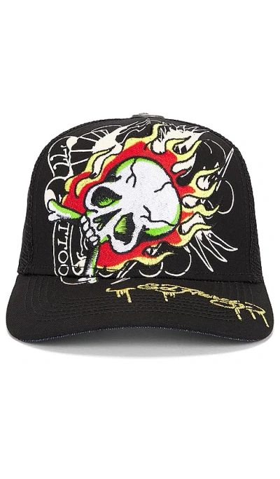 Ed Hardy Fire Skull Trucker Hat In 黑色