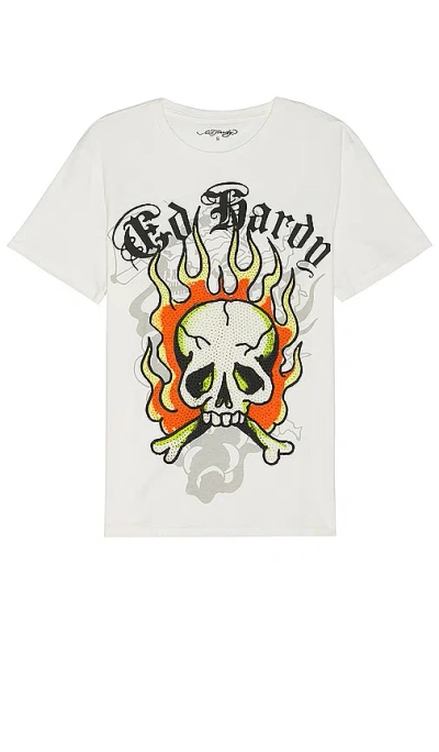 Ed Hardy Flame Skull Tee In Ivory