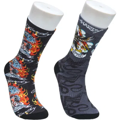 Ed Hardy Flaming Eagle 360 Print Full Cushion Crew Sock 2-pack In Black