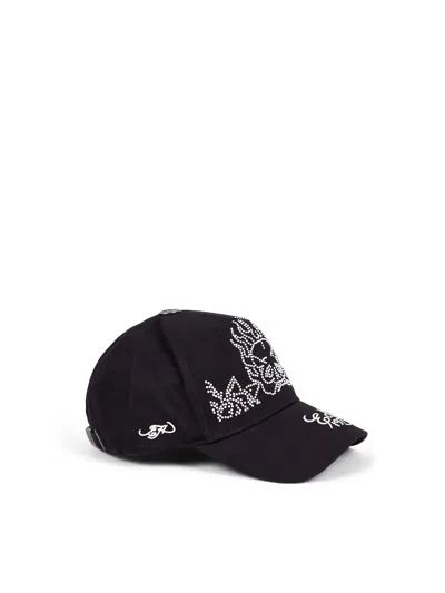 Ed Hardy Flaming Skull 6 Panel Pearl Cap In Black