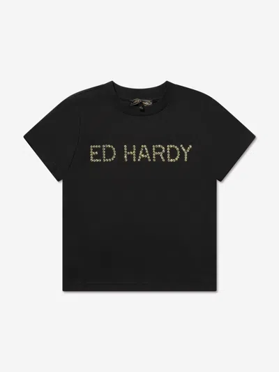 Ed Hardy Babies' Girls Logo T-shirt In Black