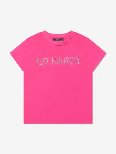 Ed Hardy Kids' Girls Logo T-shirt In Pink
