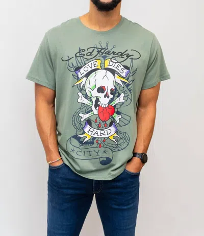 Ed Hardy Heart Skull Tee In Green