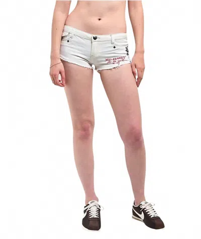 Ed Hardy Horses Micro Denim Shorts In Ivory In White