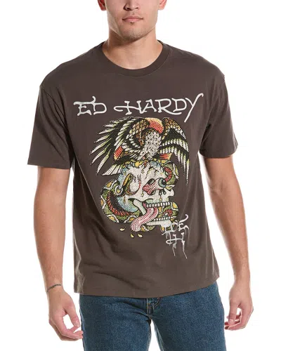 Ed Hardy Limited Edition Battle Skull T-shirt In Grey