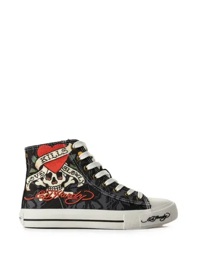 Ed Hardy Love Kills Slowly High-top Sneakers In Black