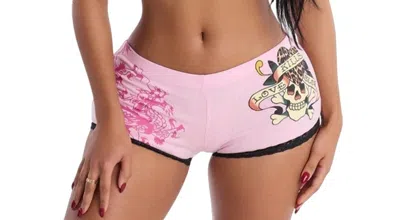 Ed Hardy Love Kills Slowly Leopard Cheeky Short In Bubble Gum In Pink