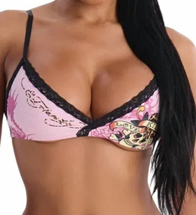 Ed Hardy Love Kills Slowly Leopard Skull Bralette Bra In Bubble Gum In Pink