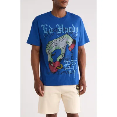 Ed Hardy Love Prisoner Cotton Graphic T-shirt In Blue