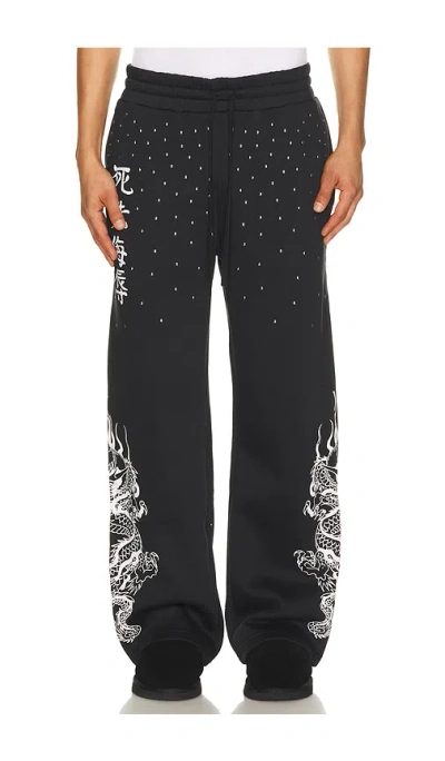 Ed Hardy Mary Dragon Studded Boxy Zip Sweatpant In Black