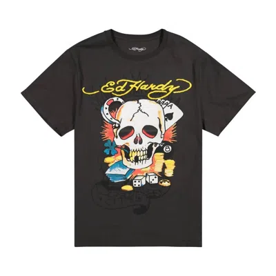 Ed Hardy Men's Ace Skull Throwback Graphic Tee In Charcoal In Multi
