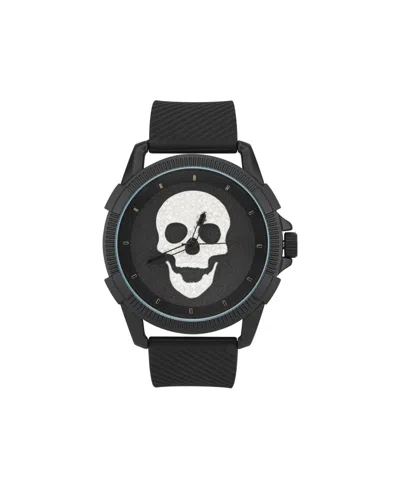 Ed Hardy Men's Black Silicone Strap Analog Watch 48mm In Black,silver