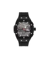 Ed Hardy Men's Black Textured Silicone Strap Watch 48mm In Brushed Silver-tone,textured Black
