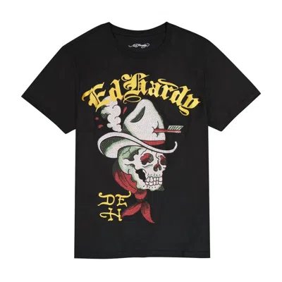 Ed Hardy Men's Cowboy Skull Throwback Rhinestone Tee In Black