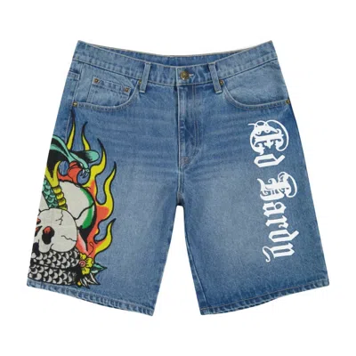 Ed Hardy Men's Fire Cobra Skater Short In 2k Wash In 2k Wash Blue