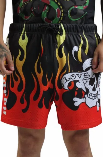 Ed Hardy Men's Fire Lks Skull Mesh Short In Black