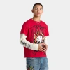 Ed Hardy Men's Flame Skull Hang Down Thermal Tee In Cherry In Cherry Red