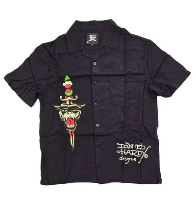 Ed Hardy Men's Lks Skull Short Sleeve Camp Shirt In Black
