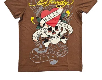 Ed Hardy Men's Lks Skull Short Sleeve T-shirt In Cocoa In Brown